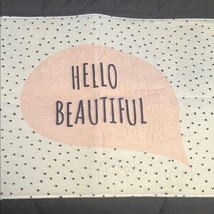 Polka Dot 'Hello Beautiful' bathroom rug and shower curtain
